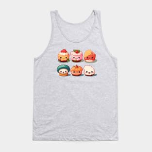 Cute cakes and sushi in Japanese food style Tank Top